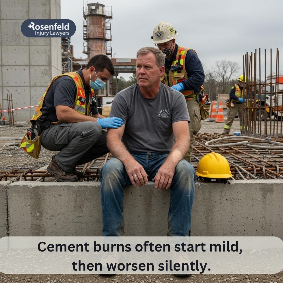 An attorney for burns from calcium hydroxide in concrete.